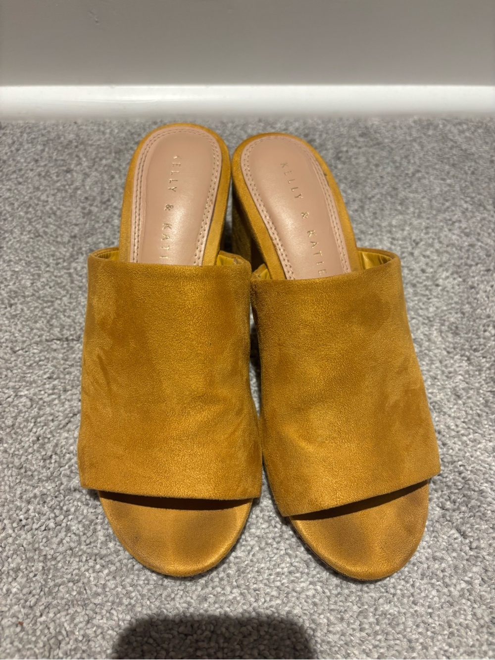 Kelly & Katie Mustard Suede Open-Toe Slide Mules